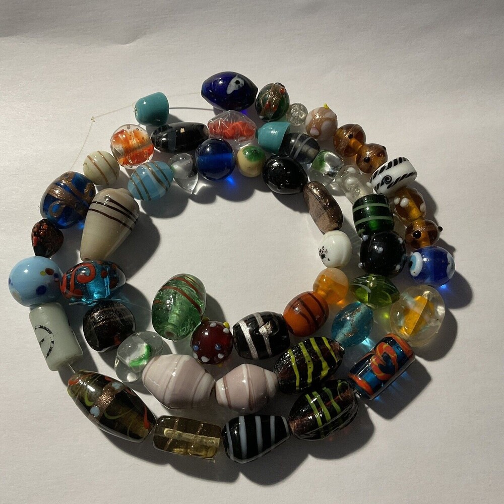 Mixed Loose Beads 50 pc Jewelry Making Artisan Murano Lampwork Craft DIY Jewelry